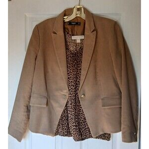 Mango Women's Blazer Size Large Camel One Button Fully Lined  💯Cotton NWOT